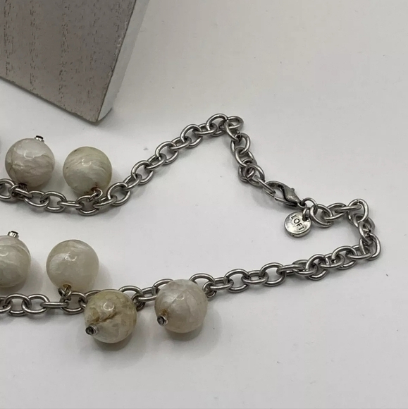 Loft marble bead and ribbon bow long necklace 32" chain link - Picture 6 of 7